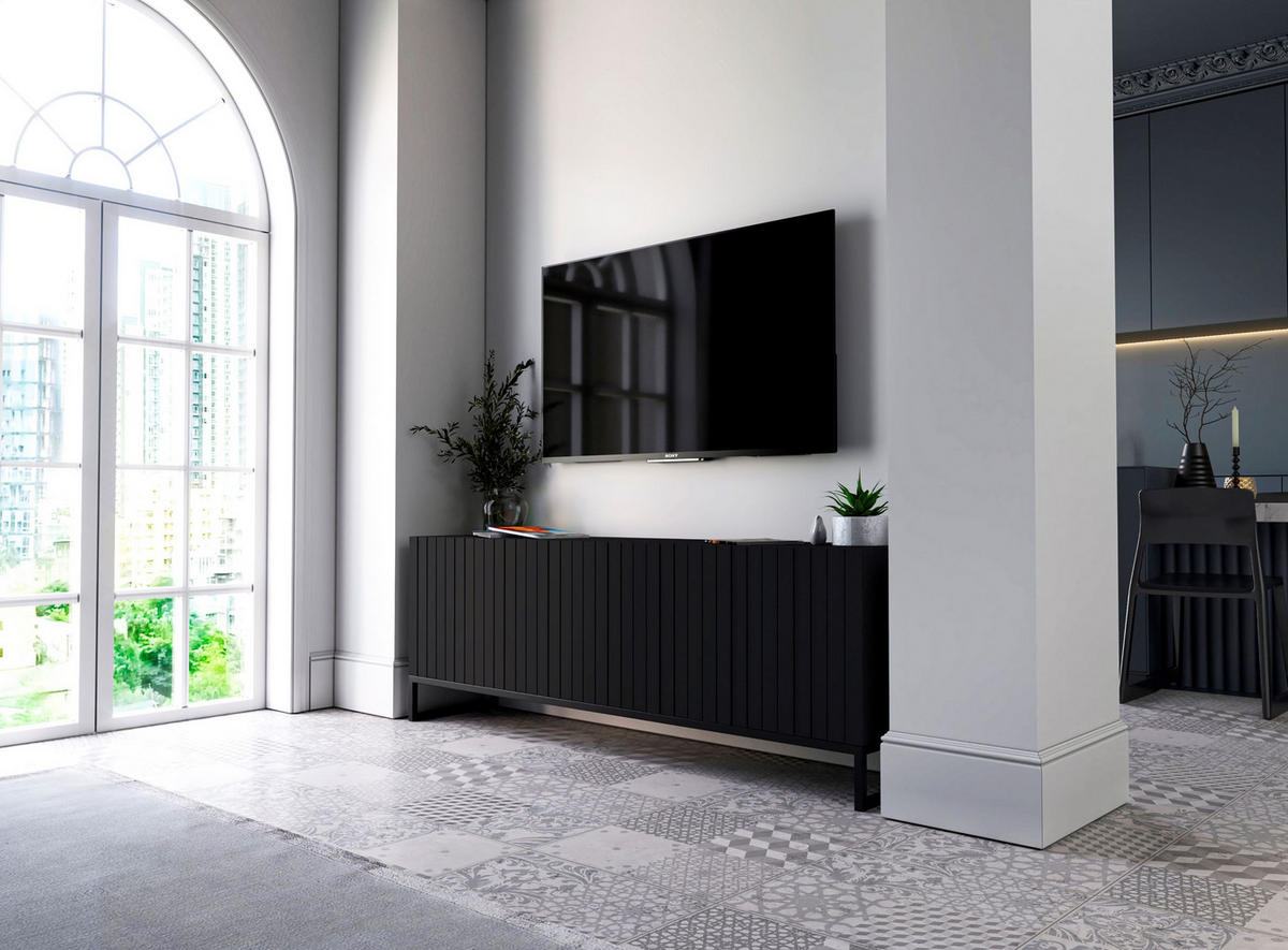 TV-SCHRANK Elpis Schwarz Matt mit Metallrahmen Glamour 150 cm - Schwarz, Holzwerkstoff/Metall (150/51.5/36.5cm) - Meble Lindner