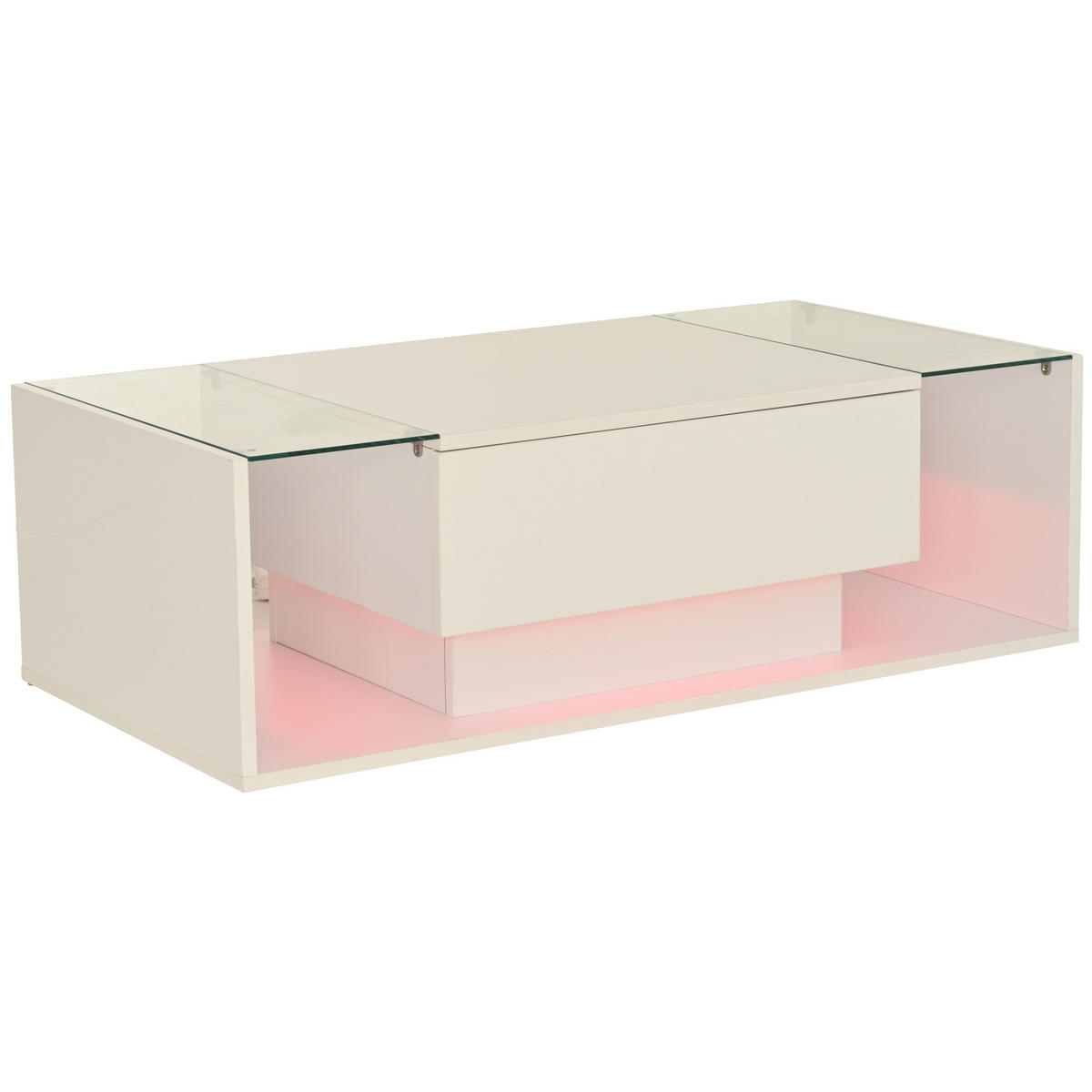 COUCHTISCH 100/50 cm mit Schublade, LED-Beleuchtung und gehärtetem Glas - Weiß, Holzwerkstoff (100/50/31cm) - BEAOK