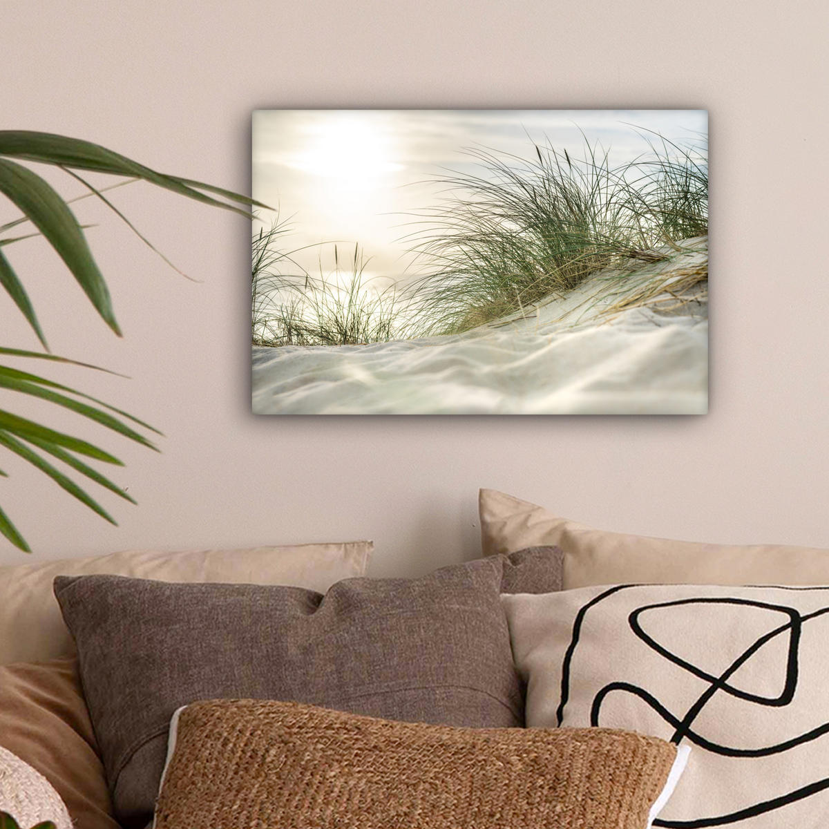 LEINWANDBILD Dünen mit Strandhafer in der Sonne des Nationalparks Schleswig-Holsteinisches Wattenmeer 30x20 cm - Creme, Textil (30/20cm) - MuchoWow
