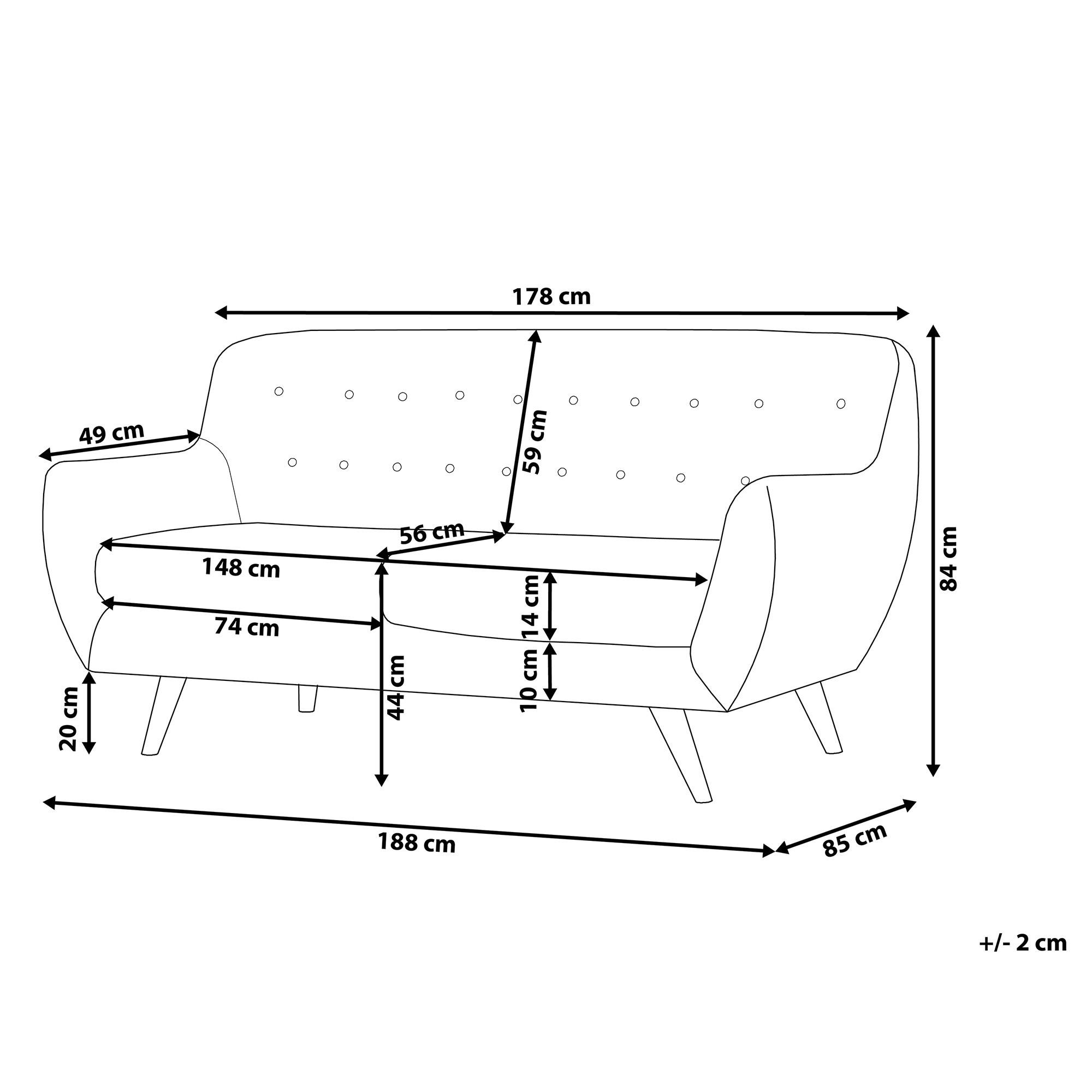 Thumbnail - Beliani 3-Sitzer-Sofa, Hellblau, Textil, 188x84x85 cm, Wohnzimmer, Sofas & Couches, Sofas, 3-Sitzer Sofas