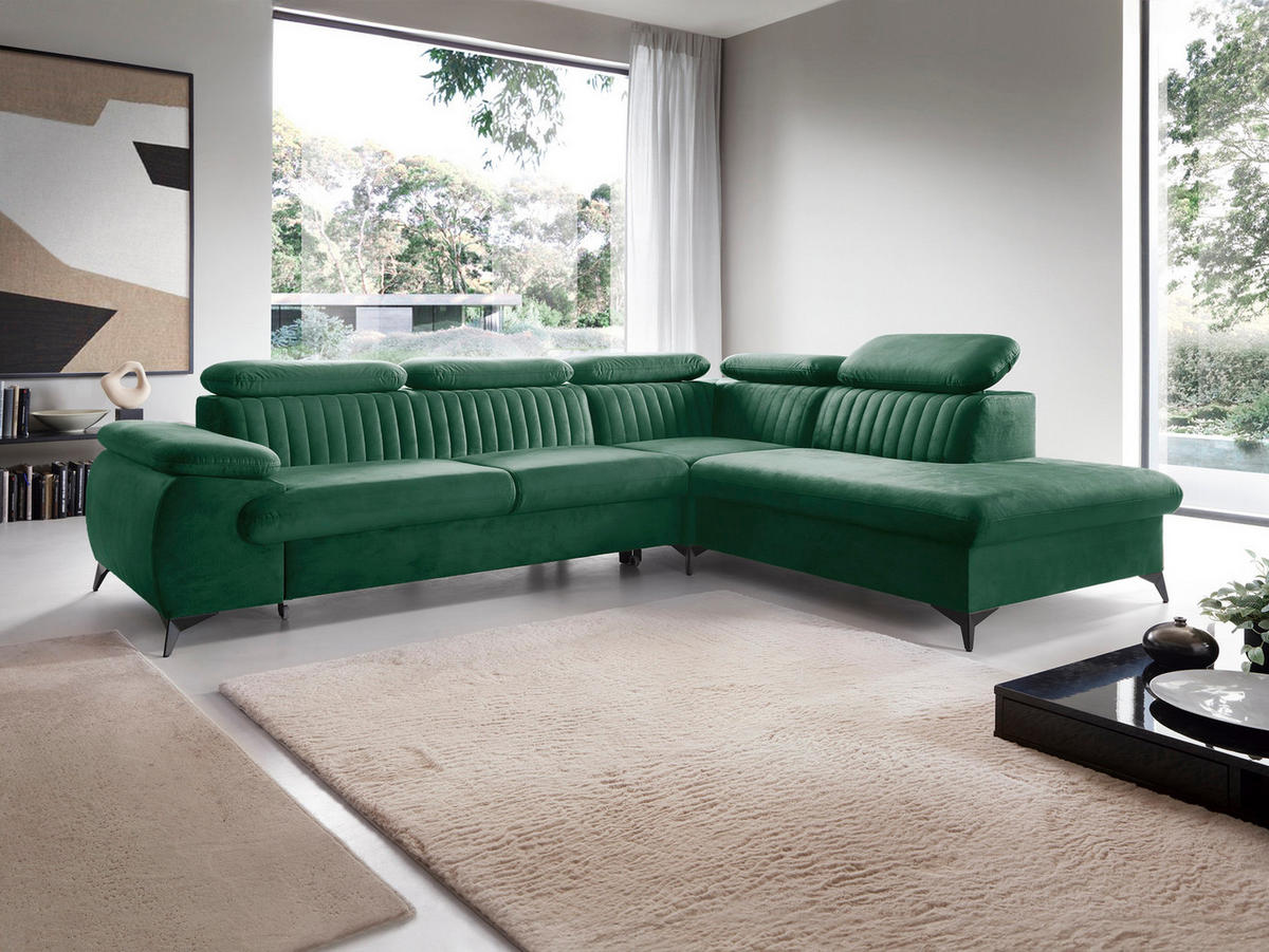 ECKSOFA 275 cm mit verstellbaren Kopfstützen Xanto L, Rechts, Grün - Grün, Holz (221/275cm) - Emporius