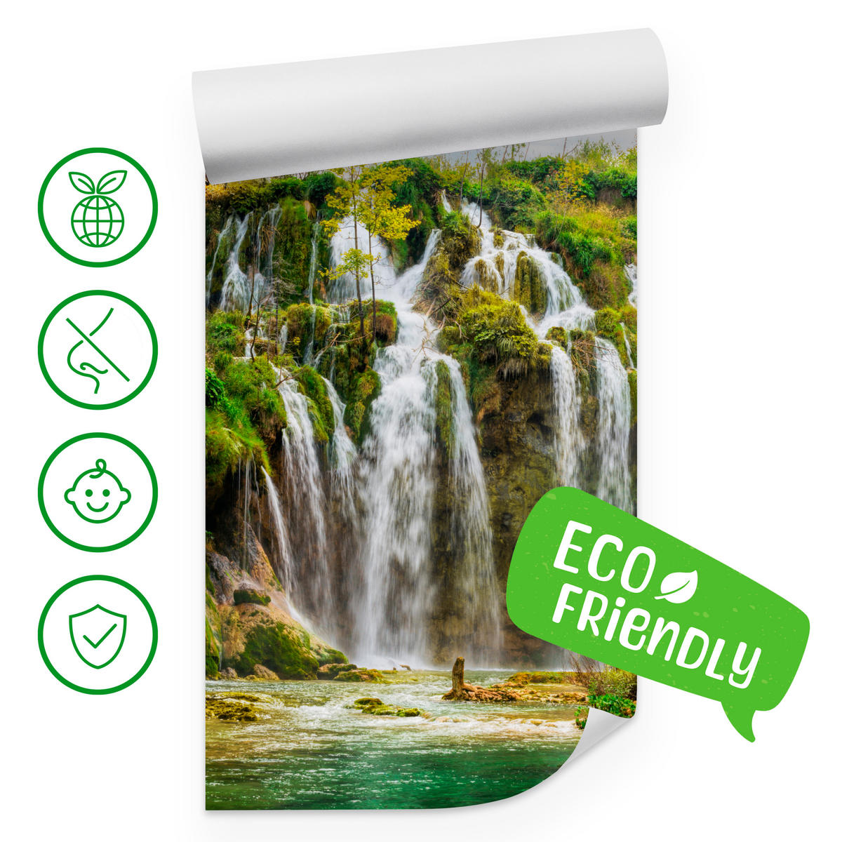 FOTOTAPETE für Esszimmer Exotischer Wasserfall Herbstbaum 350x256 - Gelb/Beige, Papier (350/256cm) - Muralo