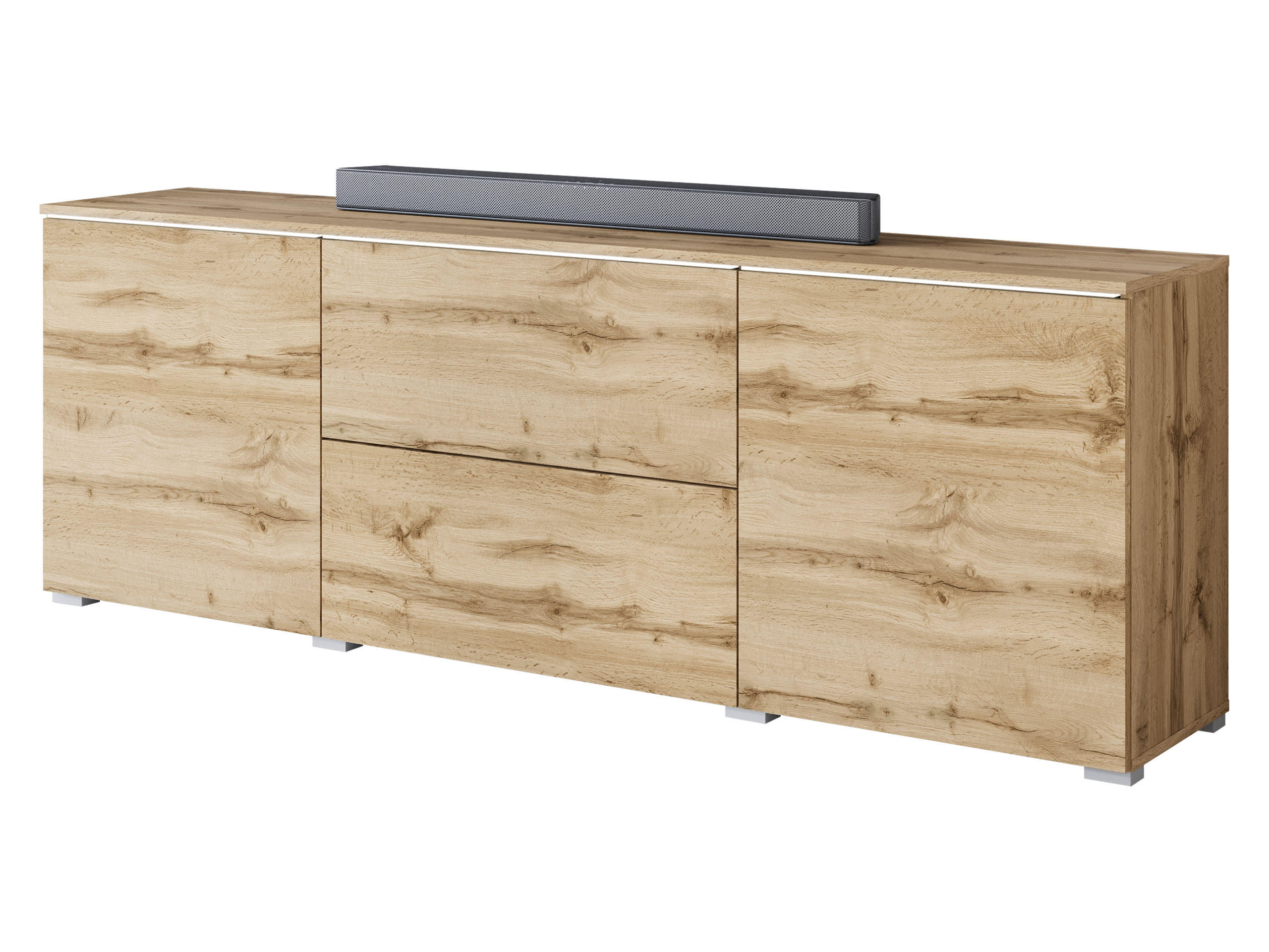TV-LOWBOARD Vera 180 mit weißer LED Beleuchtung - Silberfarben/Eiche Wotan, Holzwerkstoff/Kunststoff (180/62/35cm) - MIRJAN24