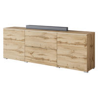 TV-LOWBOARD Vera 180 mit weißer LED Beleuchtung - Silberfarben/Eiche Wotan, Holzwerkstoff/Kunststoff (180/62/35cm) - MIRJAN24