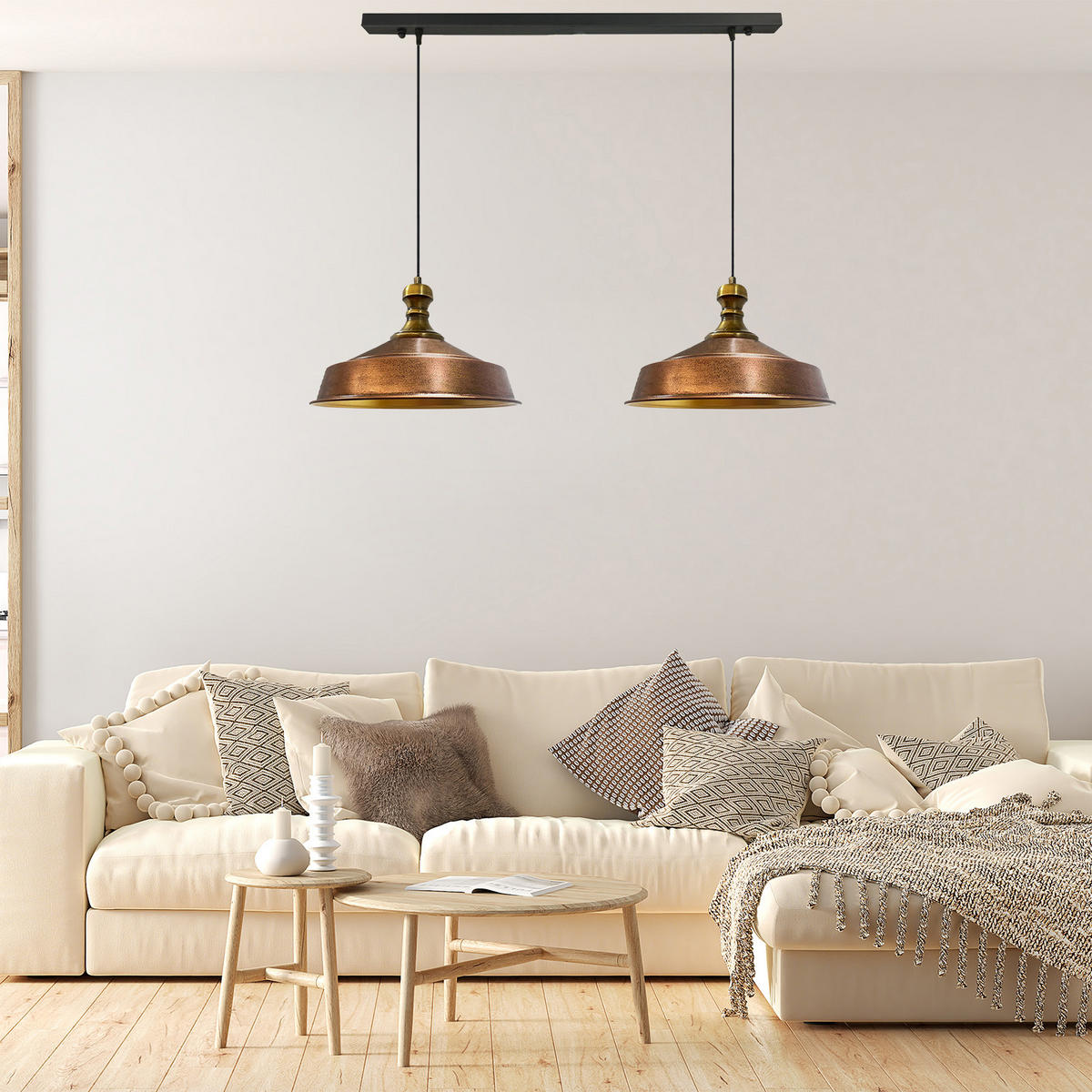 PENDELLEUCHTE Asletl 2 Flammig 40/36 cm - Goldfarben/Kupferfarben, Metall (40/36cm) - Bamyum
