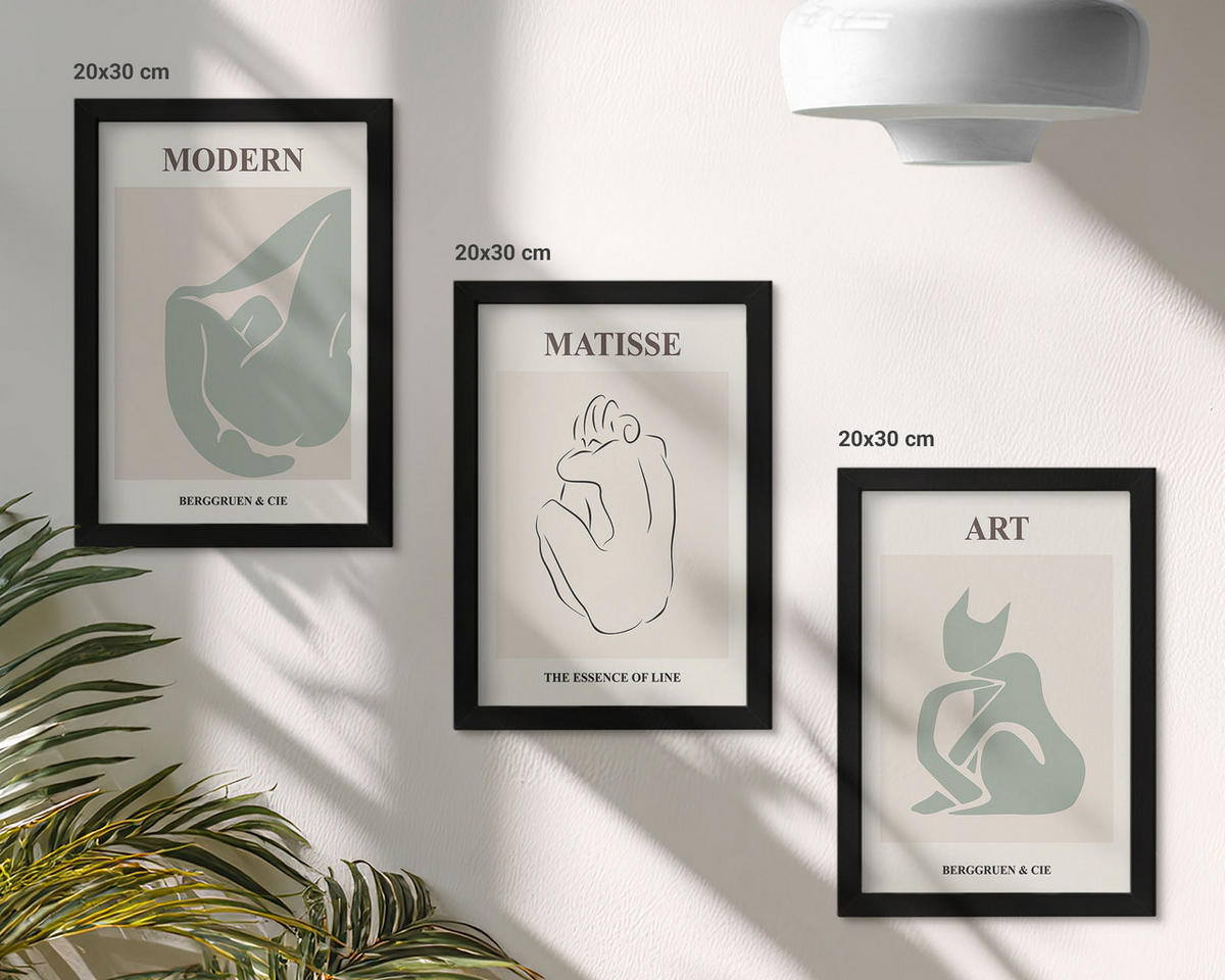 WANDBILDER 3er-Set - 20x30 cm Schwarzer Rahmen - Abstrakte Pastellfiguren - Schwarz, Kunststoff (20/30cm) - ArtPrintCave