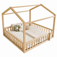 KINDERBETT 90/190 mit Hausdesign und Gitter in Natur - Naturfarben, Holzwerkstoff (90/190cm) - EVRYAE
