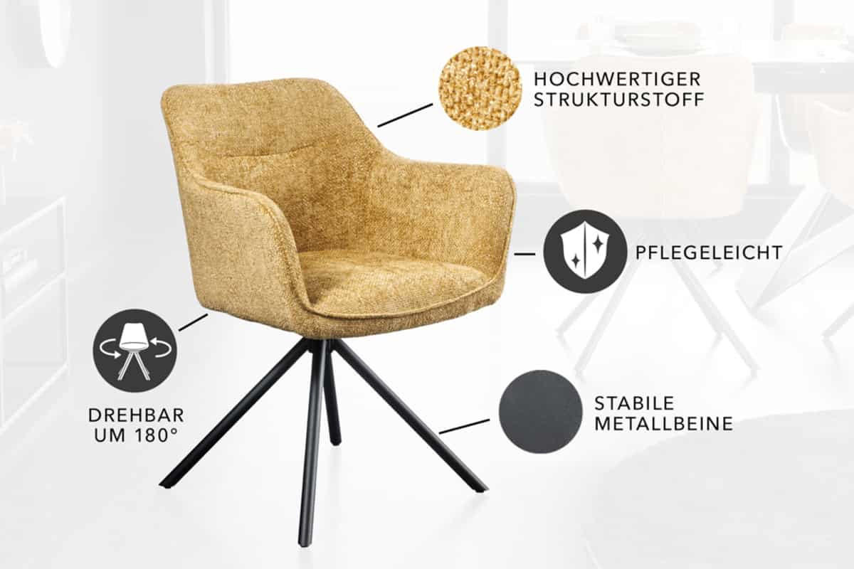 STUHL VERONA Strukturstoff Senfgelb 80 cm - Gelb/Schwarz, Textil/Metall (58/80/59cm) - riess-ambiente