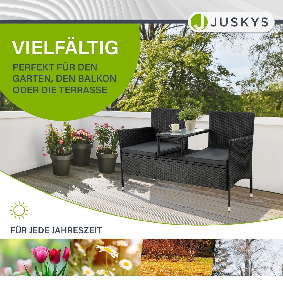GARTENBANK Monaco grau-meliert - Schwarz, Kunststoff/Metall (133/84/63cm) - Juskys