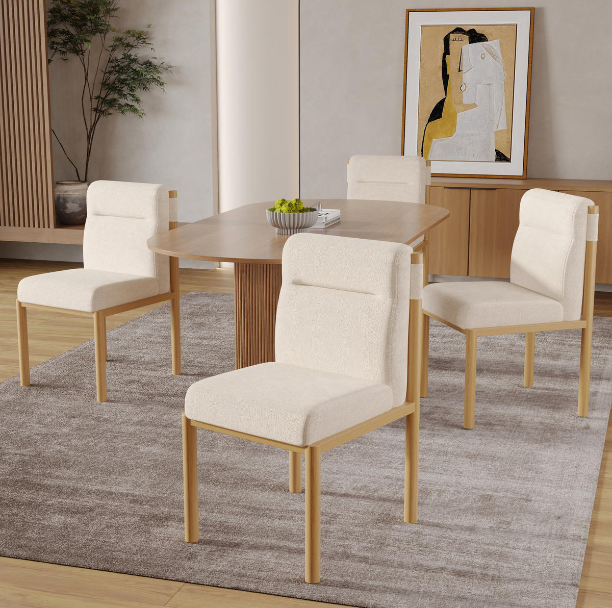 ESSZIMMERSTUHL 2er-Set Sherpa Beige Gestell in Eichenholz-Optik - Beige, Holz (52/80.5/46cm) - Meubliv