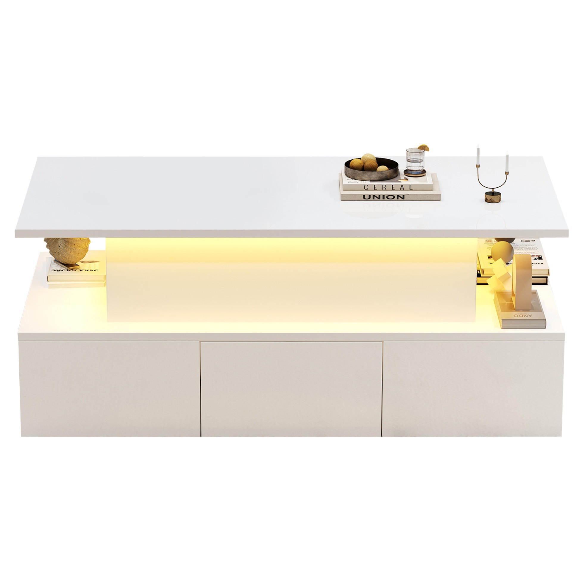 COUCHTISCH 100/50/40 cm höhenverstellbar mit LED, USB, 4 Schubladen und verstecktem Stauraum, Weiß, MDF - Weiß, Holzwerkstoff (100/50/40cm) - Redom