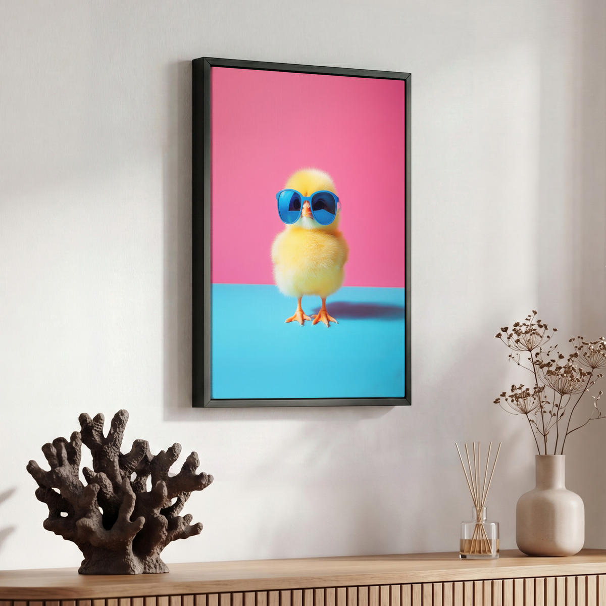 LEINWAND Bilder mit Rahmen - Chick - Sonnenbrille - Blau - 30x40 - Pink, Textil (30/40cm) - MuchoWow