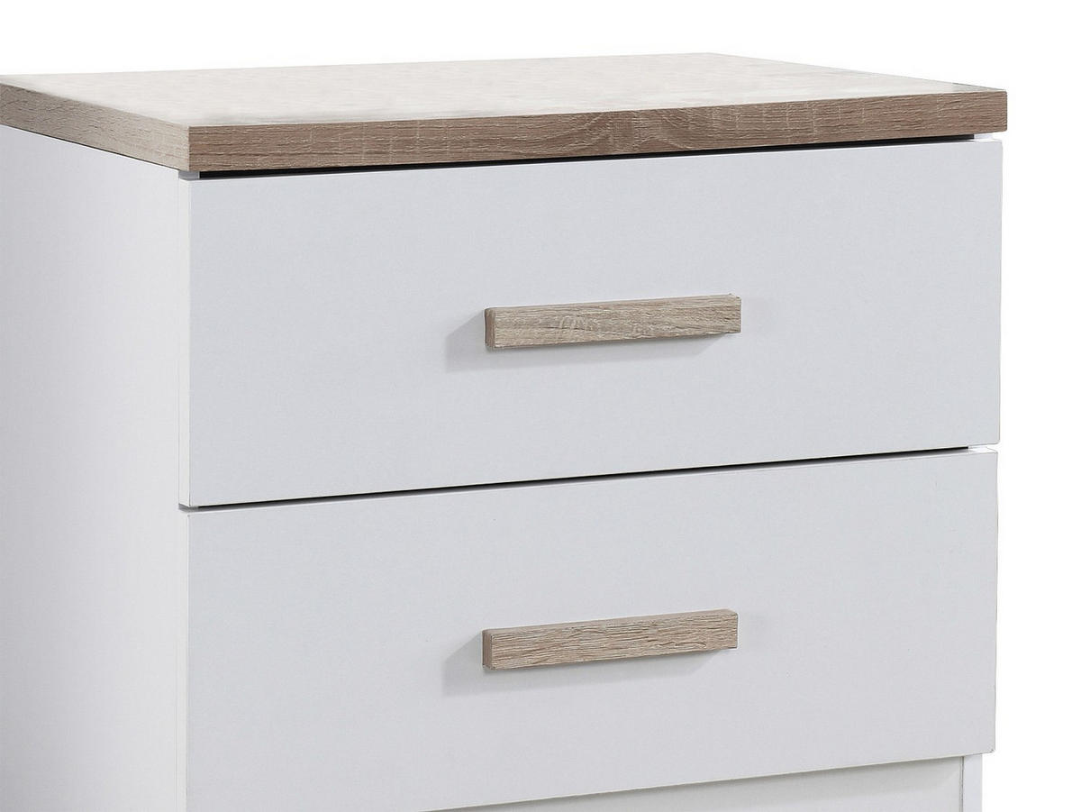 NACHTTISCH mit 2 Schubladen - Weiß und Holzfarben - SKAIDO - Naturfarben, Holz (50/50/40cm) - Vente-Unique