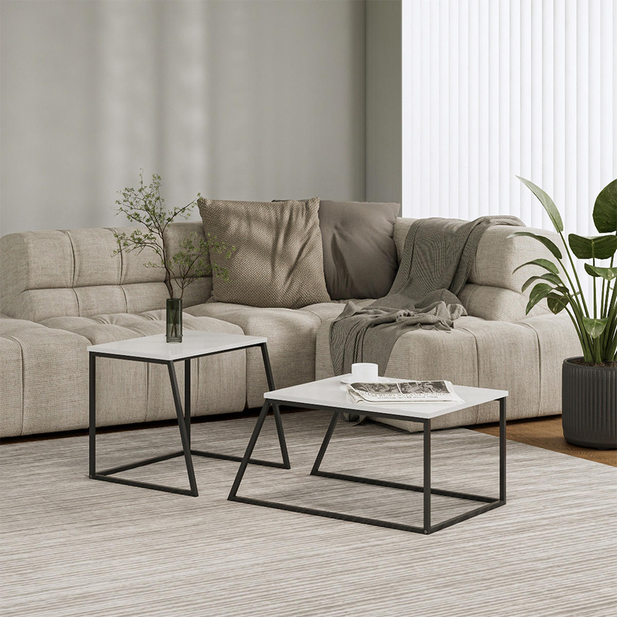 COUCHTISCH-SET Myra Weiß/Schwarz 60 x 50 cm 2 Teile - Weiß, Holzwerkstoff (50/60/38cm) - Vicco