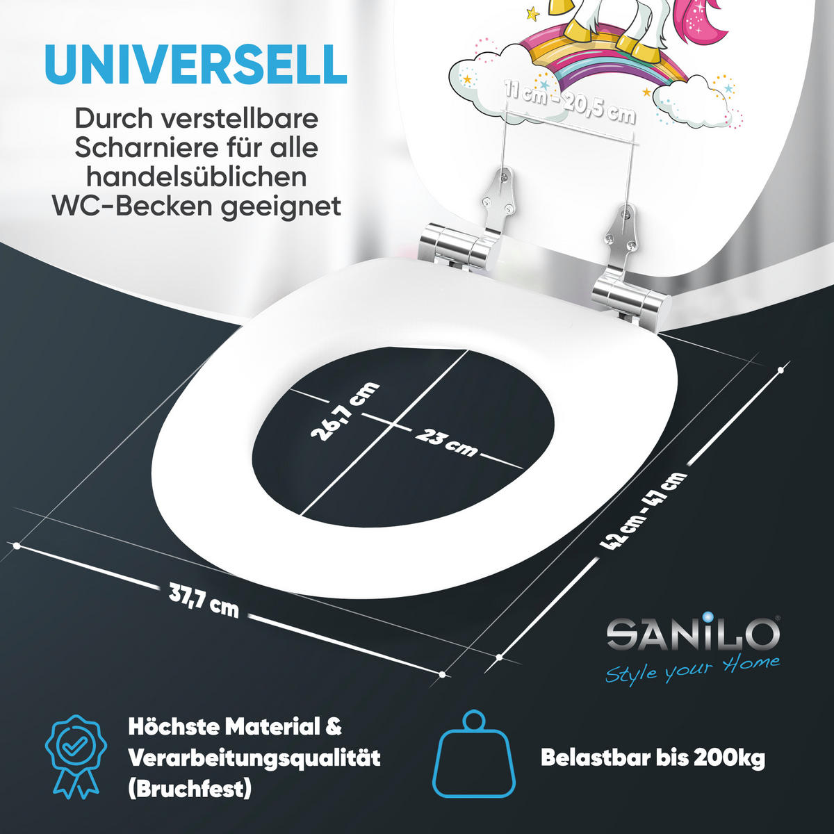 WC-SITZ mit Absenkautomatik Einhorn - Multicolor, Holzwerkstoff (38/6/47cm) - Sanilo