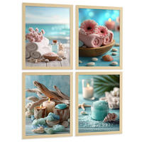 POSTER 4er-Set Badezimmer-Wandposter, Strand-Spa-Poster für Waschbecken, Dusche, WC mit Muscheln, Kerzen, Handtüchern und Meersalz Rahmenlos A3 - Klar, Papier (42/29.7/3cm) - Nacnic