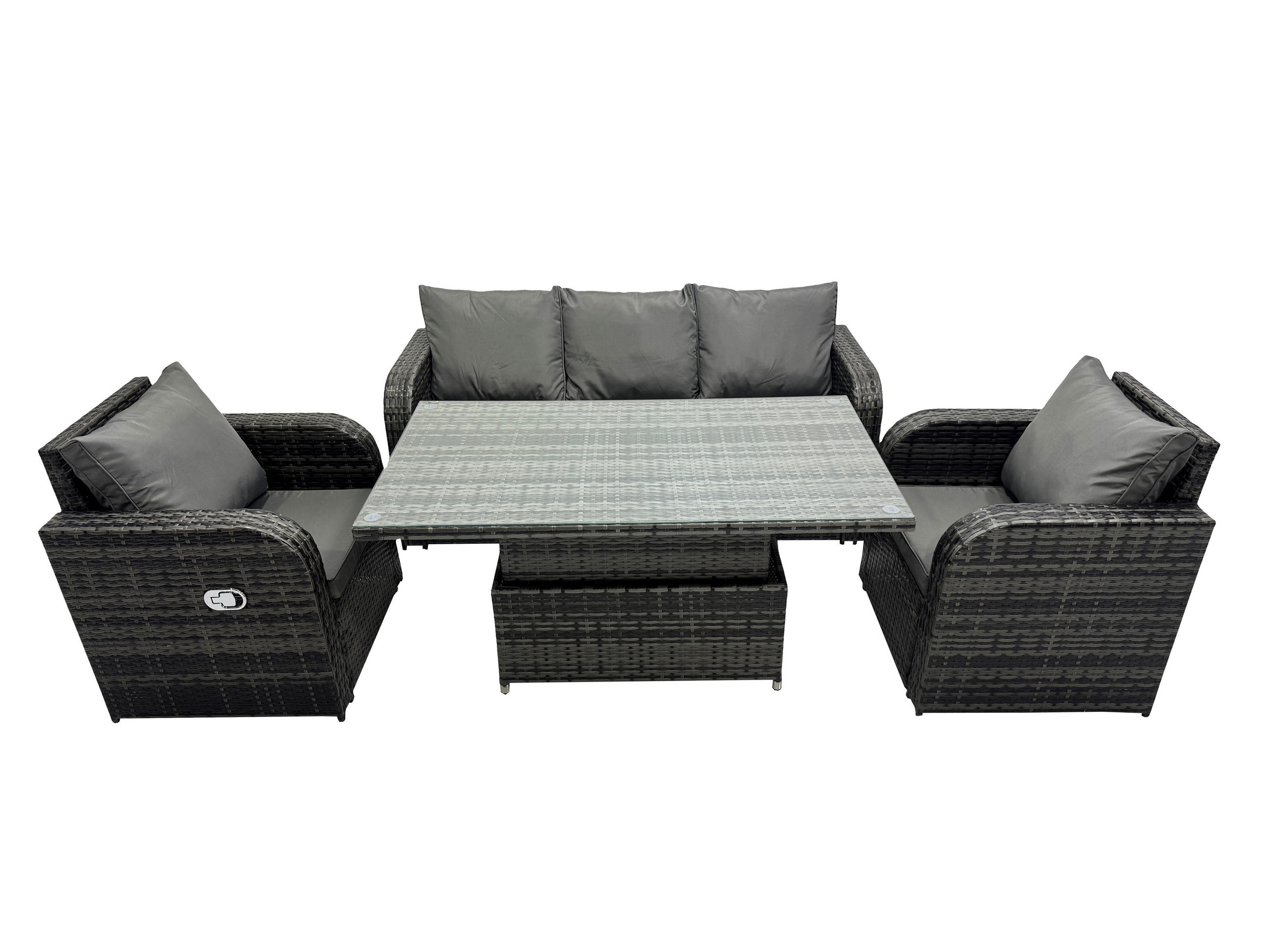 GARTENMÖBELSET mit Höhenverstellbarer Esstisch 5-Sitzer Grau - Dunkelgrau/Grau, Glas/Kunststoff - Fimous