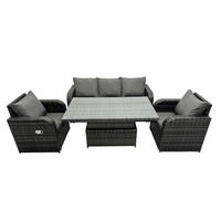 GARTENMÖBELSET mit Höhenverstellbarer Esstisch 5-Sitzer Grau - Dunkelgrau/Grau, Glas/Kunststoff - Fimous