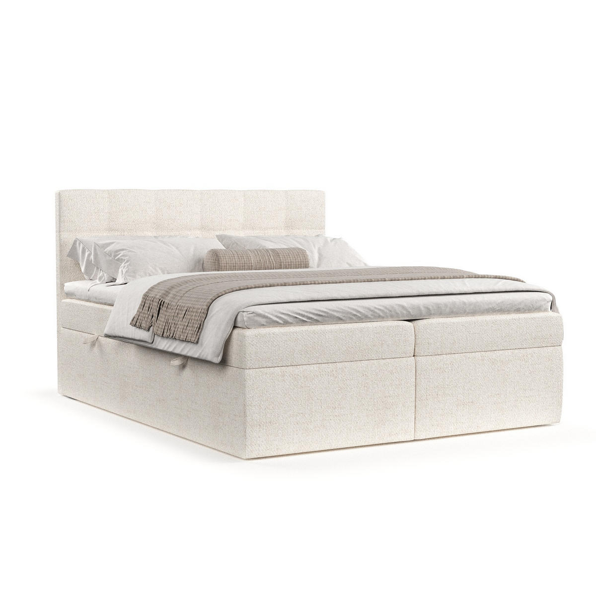 BOXBETT Tari Creme 140/200 cm mit Matratze und Topper - Creme/Schwarz, Holz/Holzwerkstoff (140/200cm) - Maison de Reve
