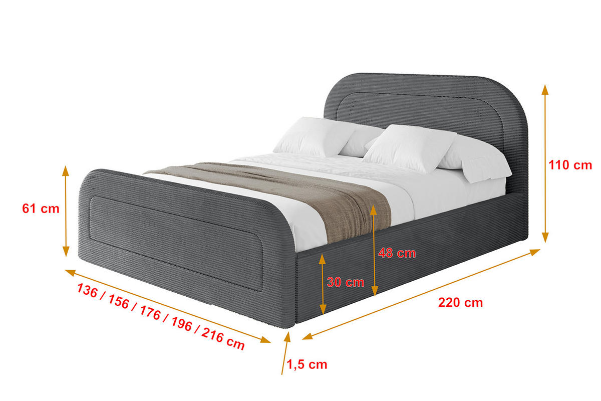 POLSTERBETT mit Bettkasten, Fußteil und Lattenrost, Boxbett mit Matratze H3/H4 - LERAY-Z 120x200 Dunkelgrau - Anthrazit, Holzwerkstoff/Textil (120/200cm) - ALTDECOR