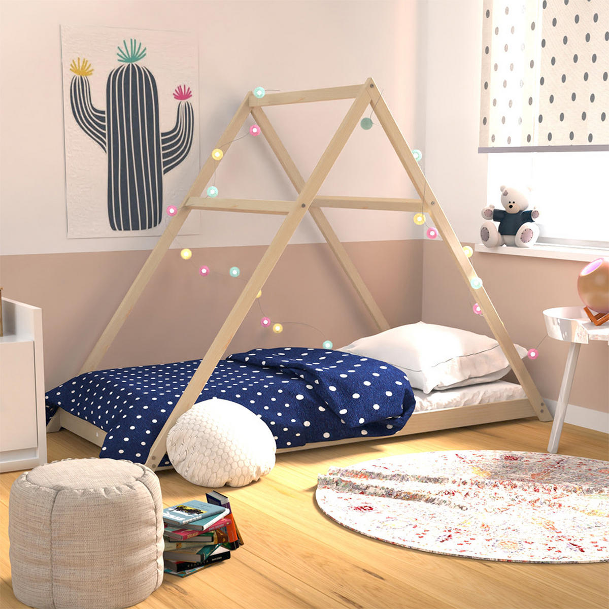 HAUSBETT APACHE MIT LATTENROST / KINDERBETT 90X190 - NATURHOLZ - Naturfarben, Holz (100/148/208cm) - Weber Industries