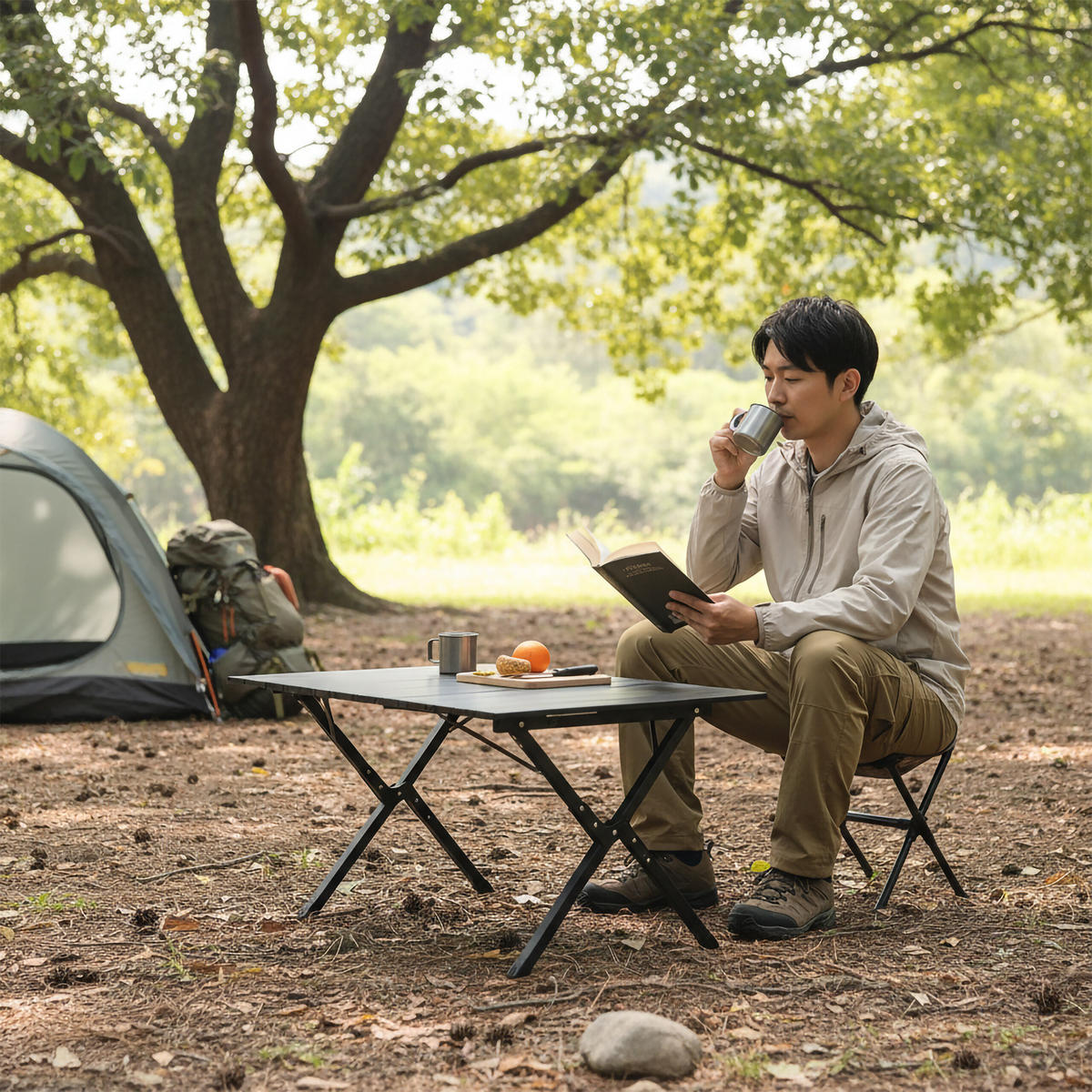 CAMPINGTISCH - Schwarz, Kunststoff/Metall (60/90/44cm) - Relaxdays