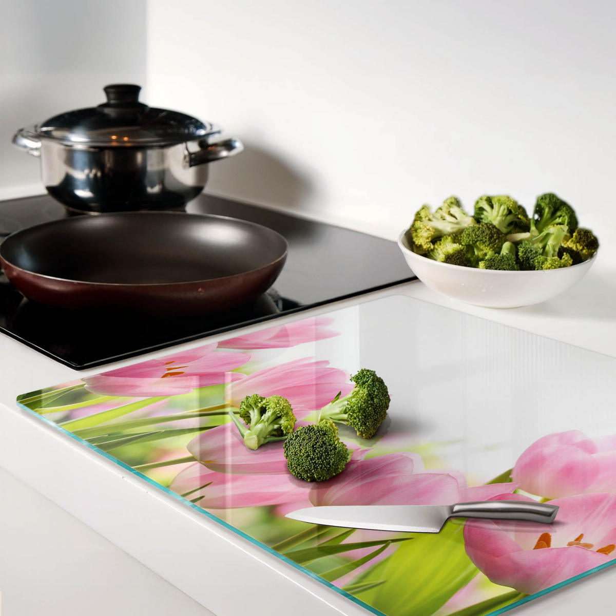 GLASPLATTE 60x52 cm Rosa Tulpen - Pink, Glas (60/0.4/52cm) - TULUP