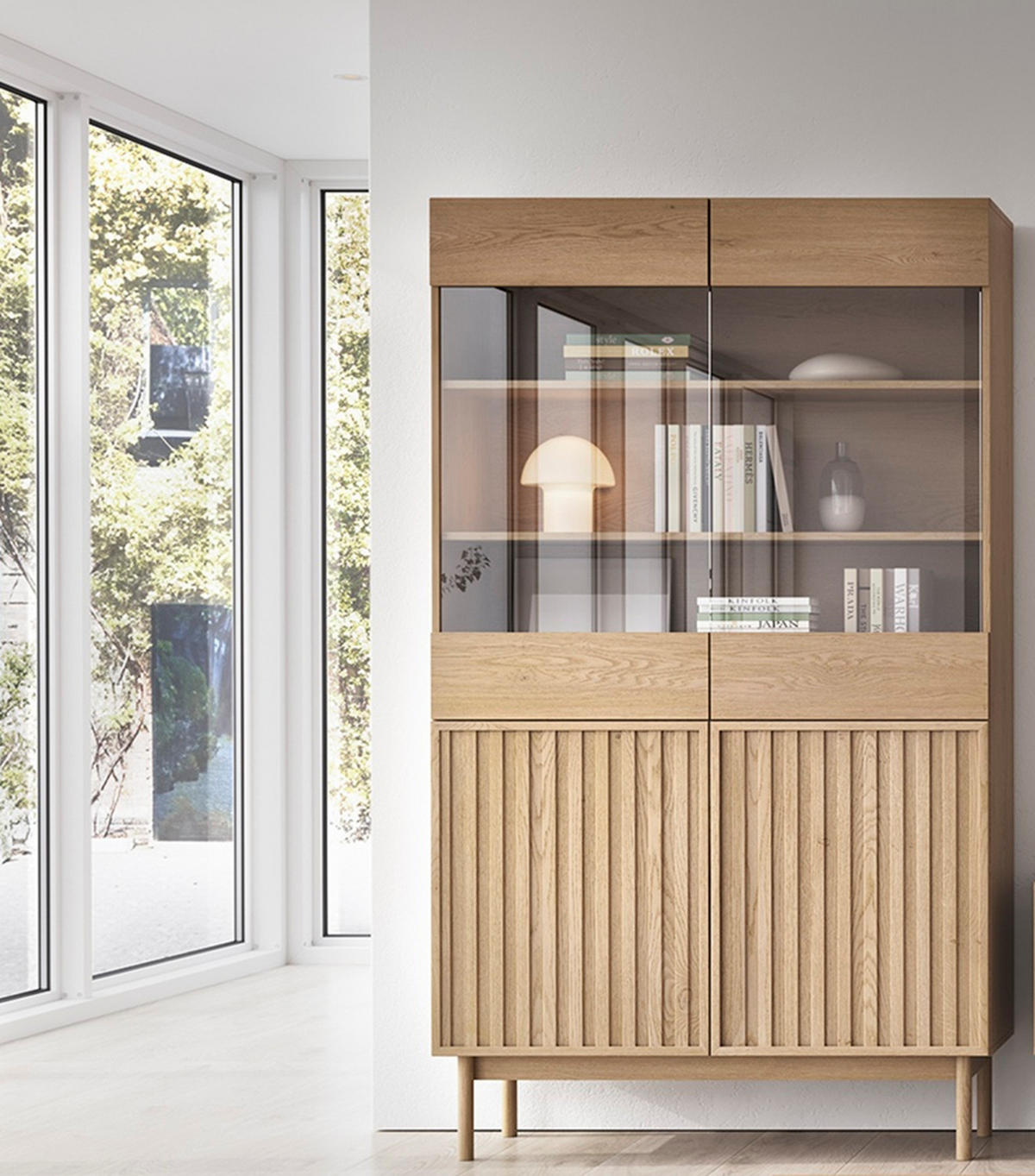 VITRINE Santarco 2T Eiche Cremona 106/183/37 cm –mit 2-türigen Glastüren - Eichefarben, Holz/Holzwerkstoff (106/183/37cm) - AX Living