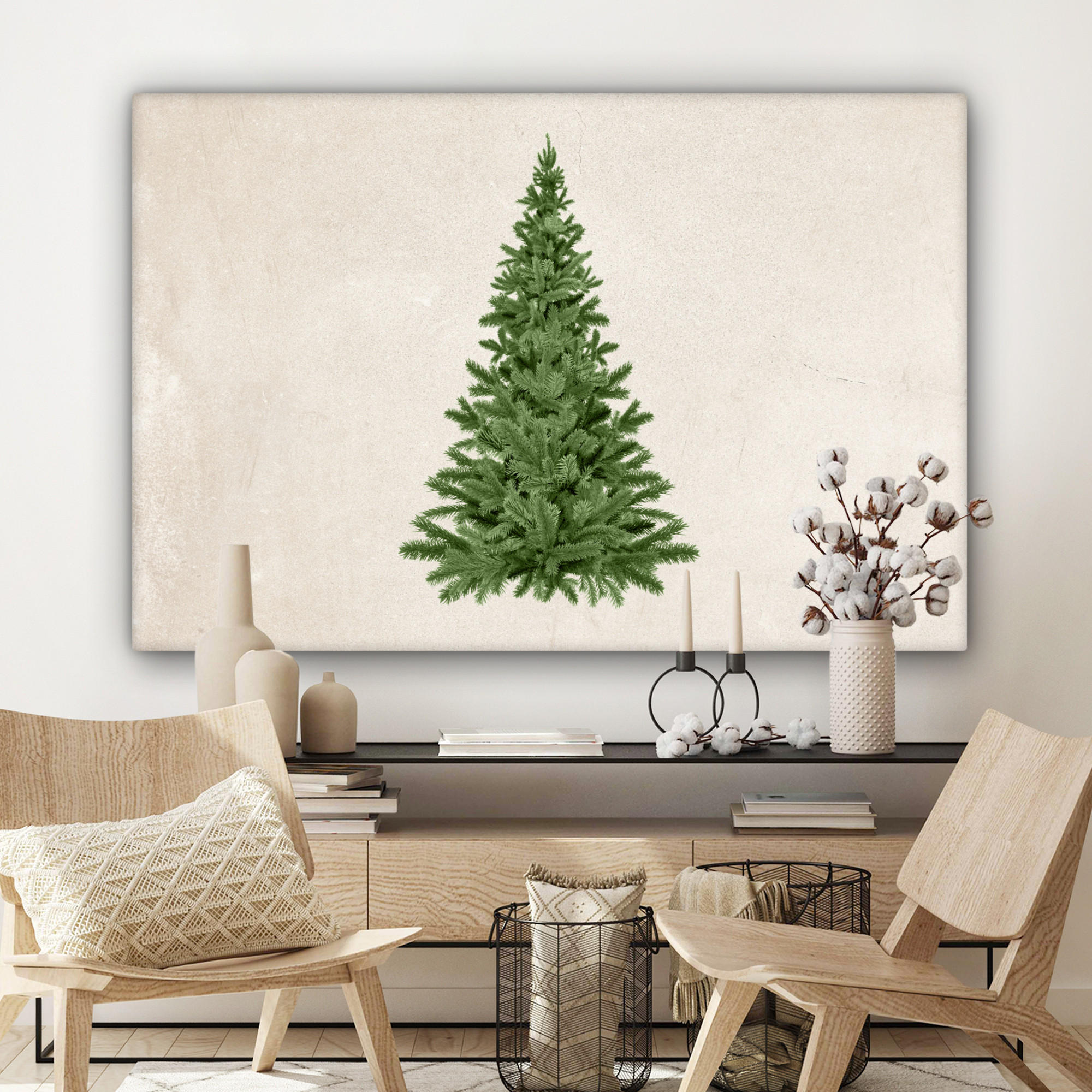 LEINWANDBILD Weihnachtsbaum - Grün - Weihnachten - Feiertage Groß 140x90 cm - Olivgrün, Textil (140/90cm) - MuchoWow