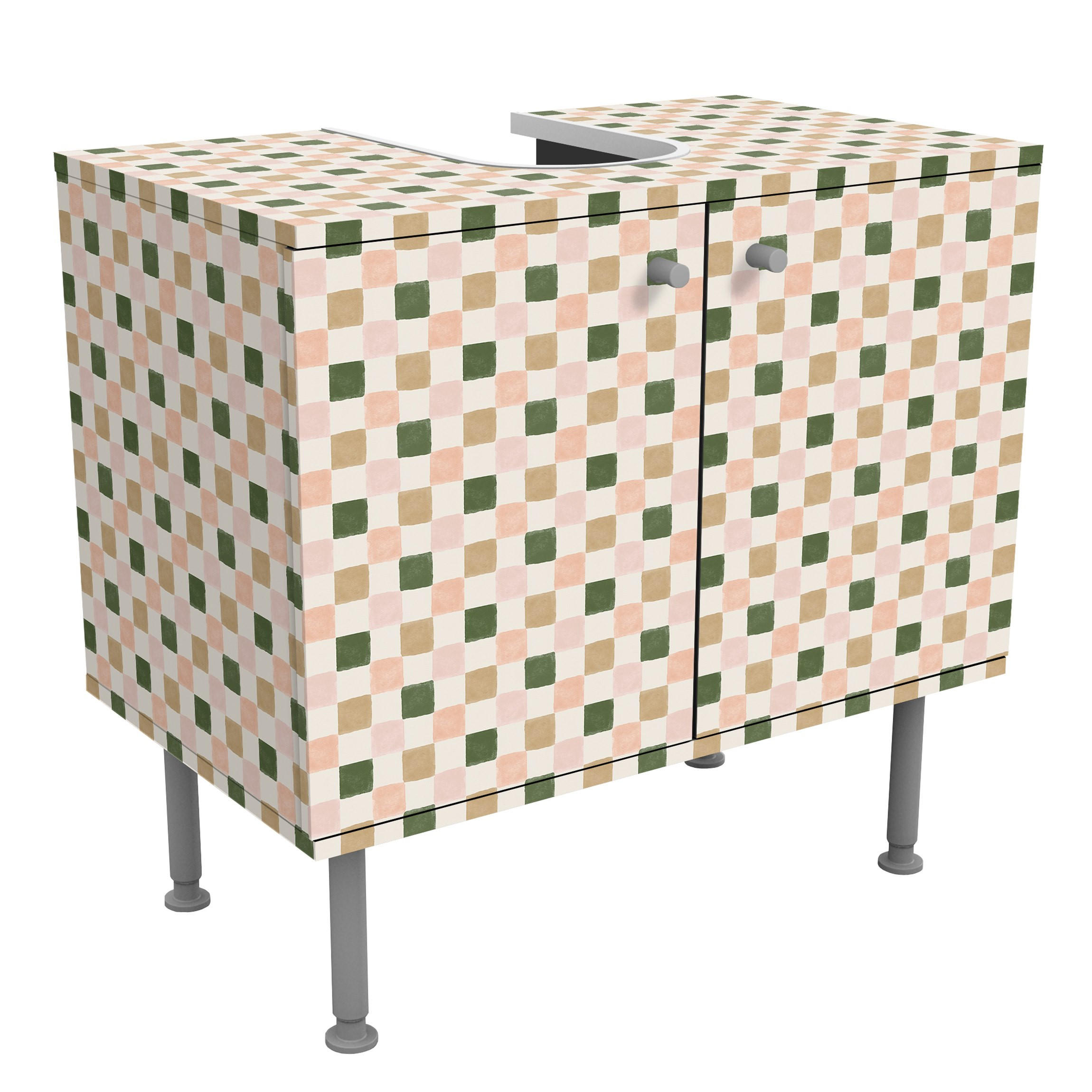WASCHBECKENUNTERSCHRANK Retro Schachmuster Rose Dunkelgrün 60/55/35 cm - Grün, Holzwerkstoff (60/55/35cm) - Bilderwelten