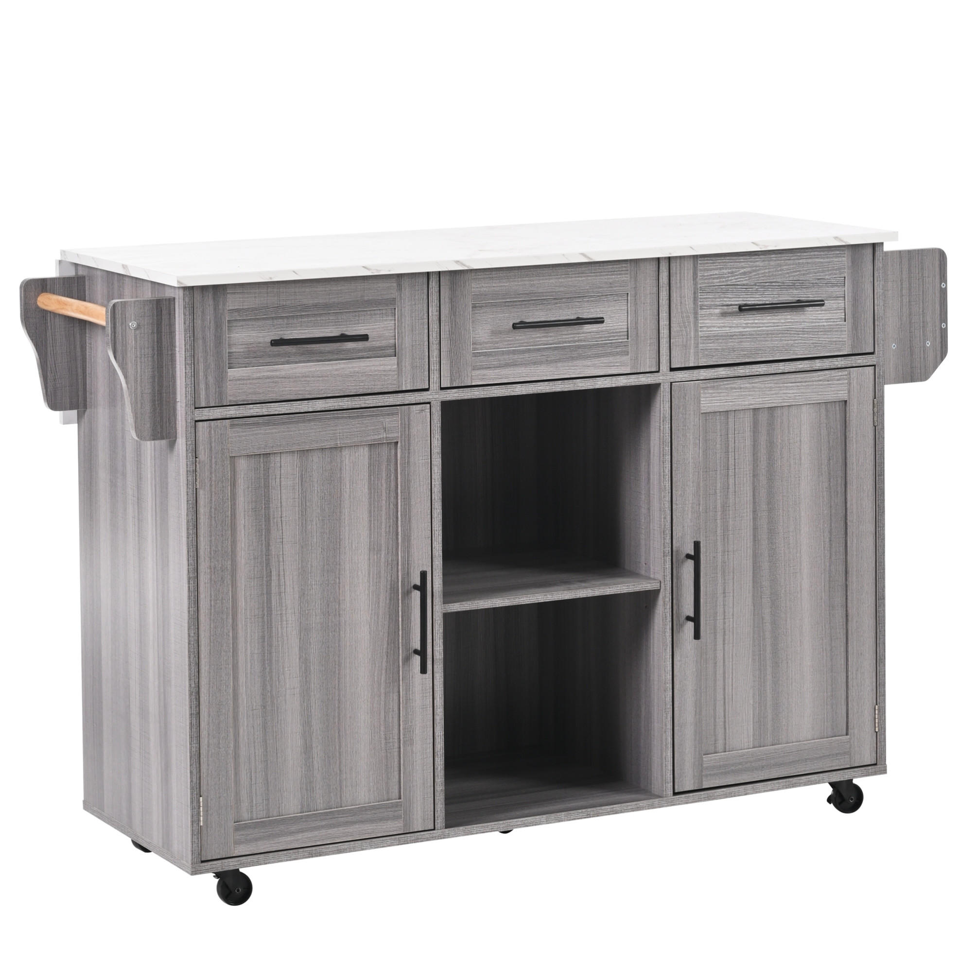 KÜCHENINSELWAGEN 139x71x91.5cm Grau mit Falttisch, Schubladen & Rollen - Grau, Holzwerkstoff (139/91.5/71cm) - Modfu