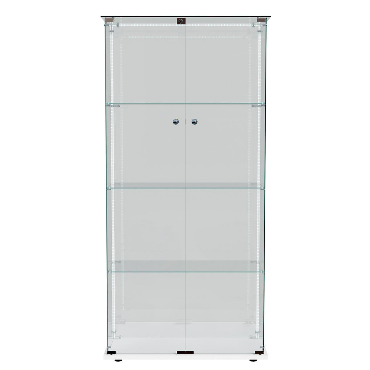 VITRINE Glas LED, 4 Einlegeböden, Doppeltür, Weiß - Weiß, Holz (35/163/78.5cm)