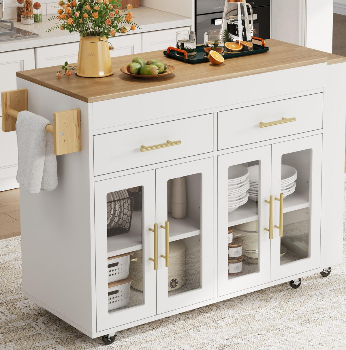 KÜCHENINSEL ausziehbar 132,5-217 x 50 x 93 cm MDF Weiß - Weiß, Holz (50/93/217cm) - Beauniv