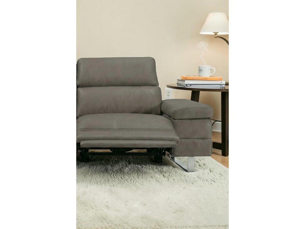 3-SITZER Sofa Virage Echtleder mit 1 x Relaxfunktion Greige - Greige, Leder/Metall (212/75/109cm)