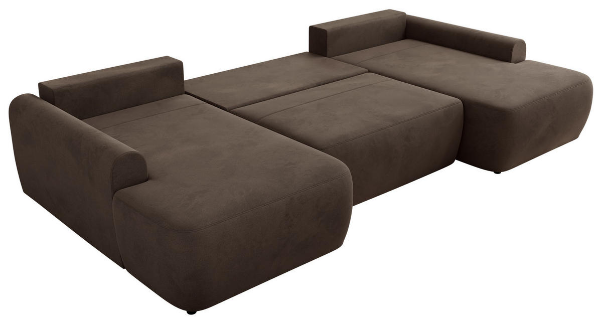 WOHNLANDSCHAFT CUBO U Braun Velvet - Schwarz/Braun, Kunststoff/Textil (370/100/187cm) - MKS