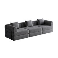 SCHLAFSOFA 2-in-1, Chenille mit Armlehnen-Staufach & Stahlrahmen, 91,4/274/69,8 cm, Grau - Grau, Textil (91.4/69.8/274cm) - Redom