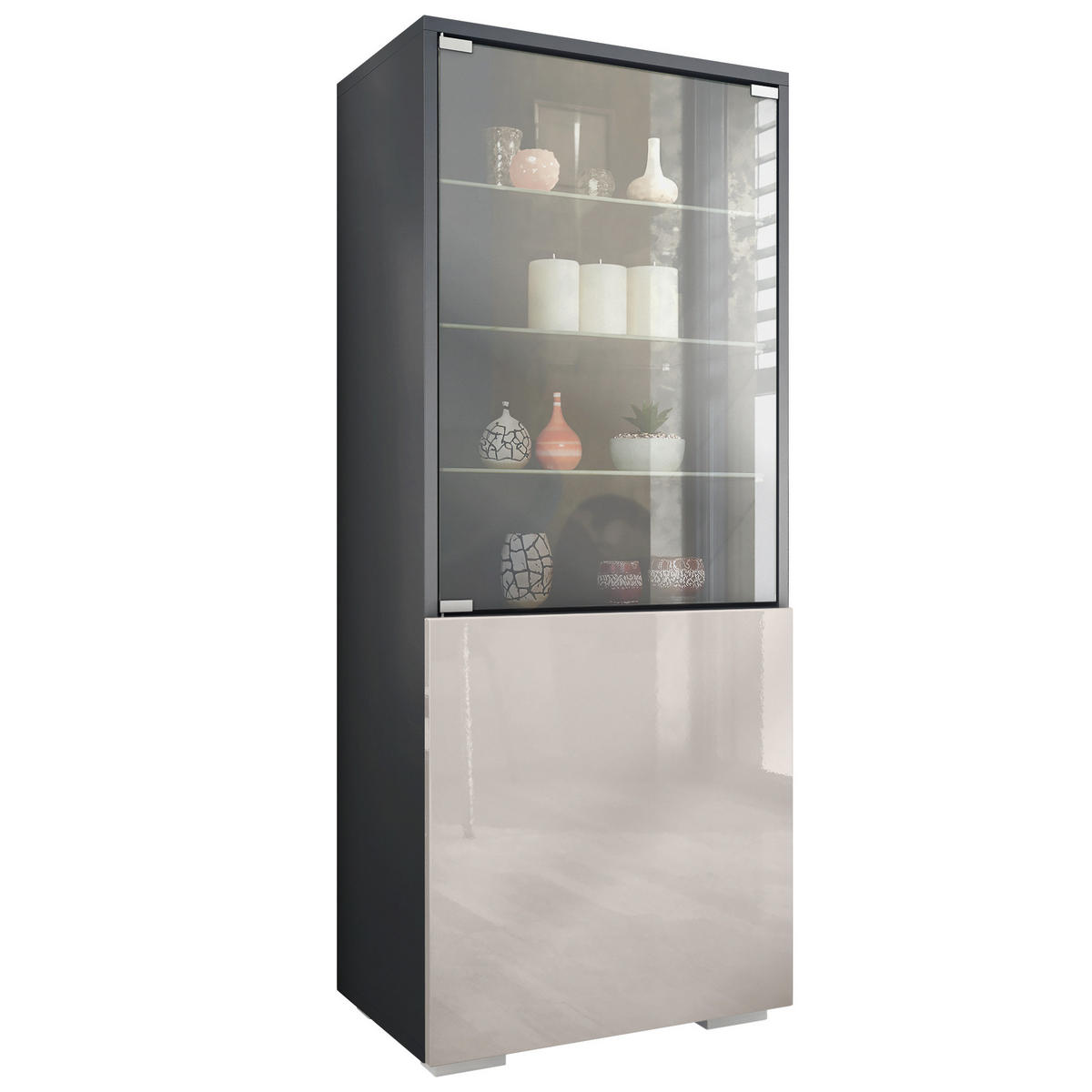 VITRINE Granada Sandgrau Hochglanz - Sandfarben, Holzwerkstoff (50/122.5/34.5cm) - Vladon