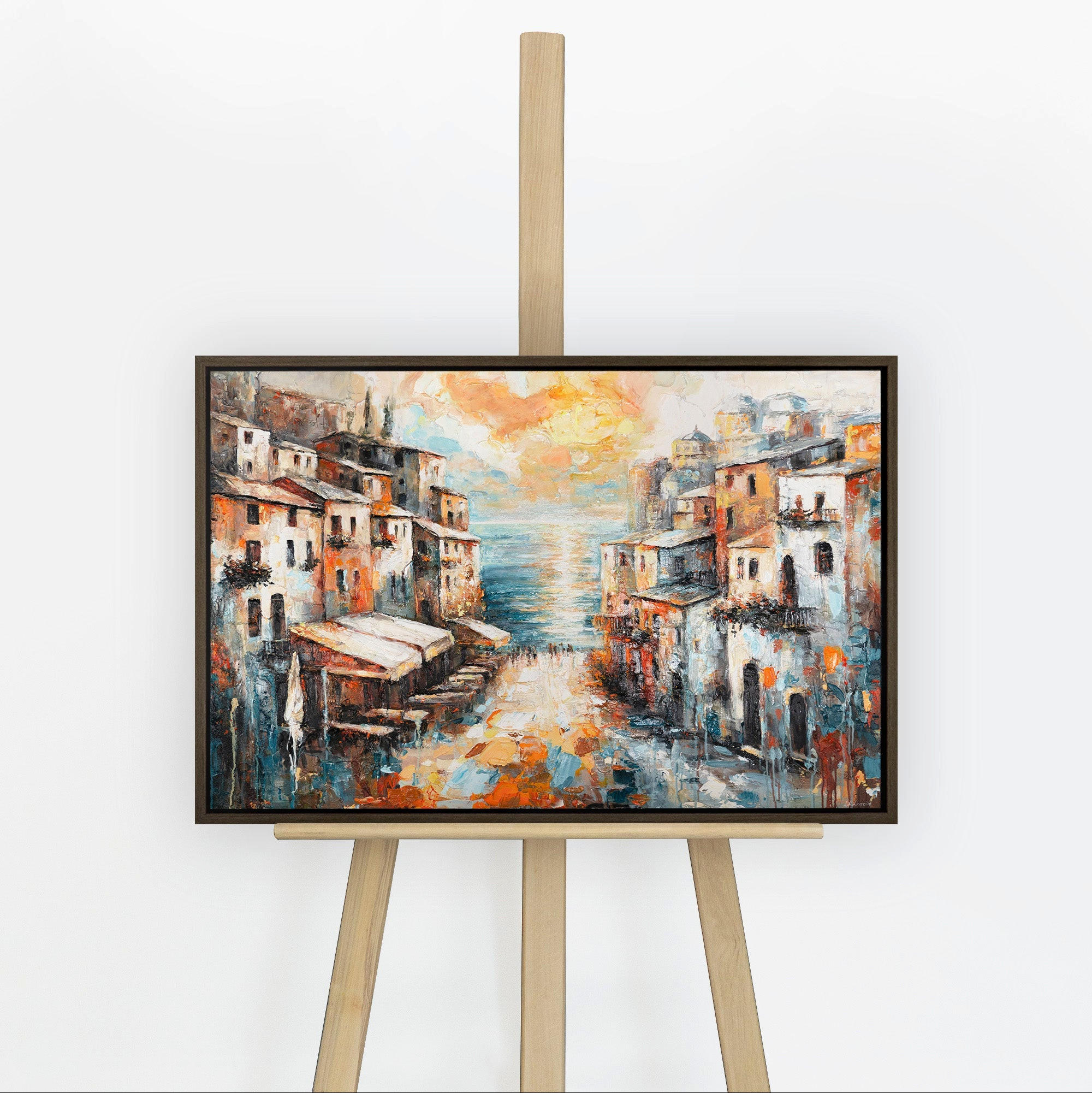 GEMÄLDE Stadt am Meer Schattenfugenrahmen Grau 60x40 cm - Grau, Holz (60/40cm) - YS-art gallery