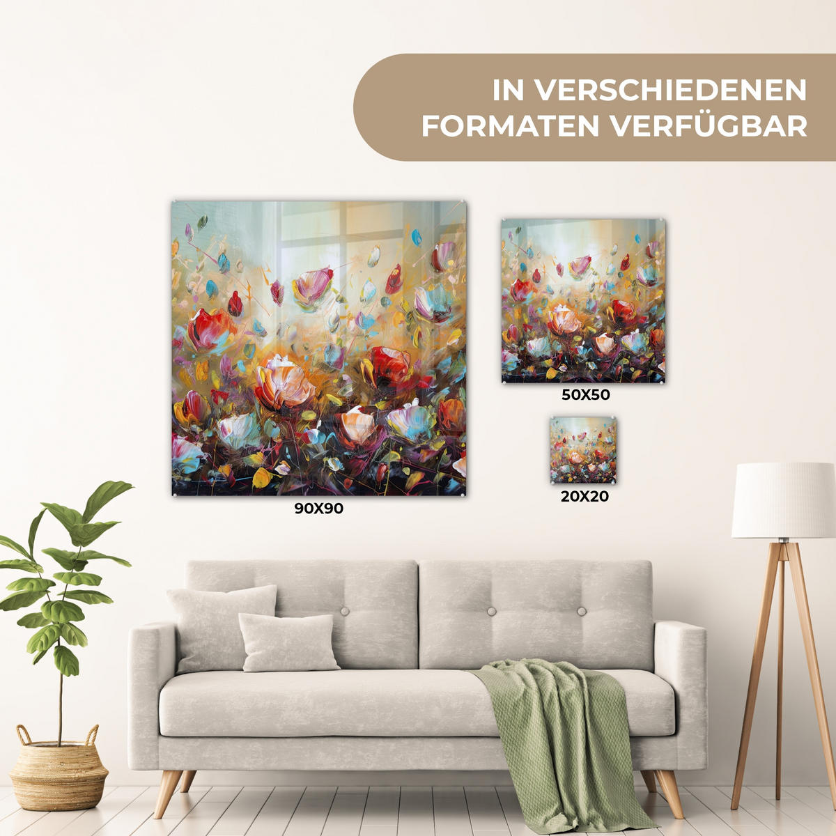 OBRAZ NA AKRYLOVOM SKLE Kvety - Umenie - Príroda - Olejomaľba 90x90 cm - viacfarebná, sklo (90/90cm) - MuchoWow