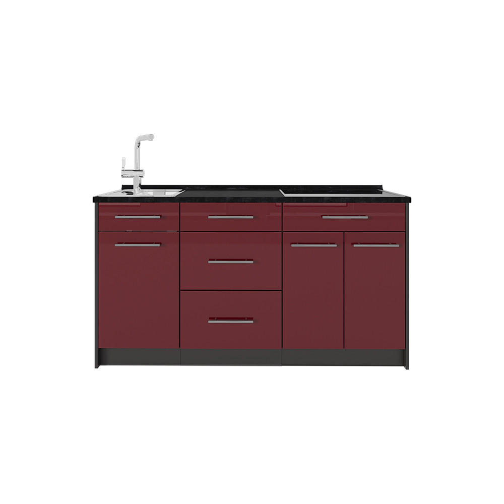 KÜCHENBLOCK Fame-Line, Bordeaux Hochglanz, 150 cm ohne Arbeitsplatte - Bordeaux/Anthrazit, Holzwerkstoff (150/82/51.6cm) - Vicco
