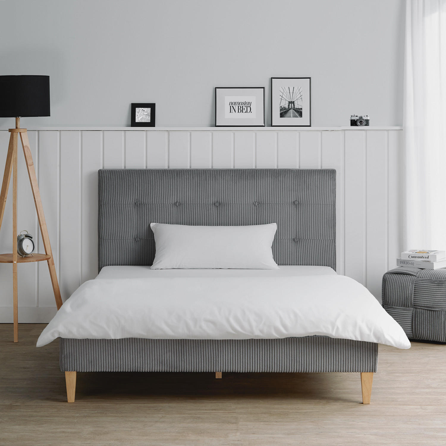 POLSTERBETT in Cord mit Matratze 140/200 cm in Grau - Grau, Textil (140/200cm) - Homestyle4u