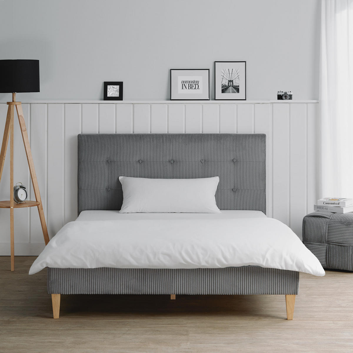 POLSTERBETT in Cord 140/200 cm in Grau - Grau, Textil (140/200cm) - Homestyle4u