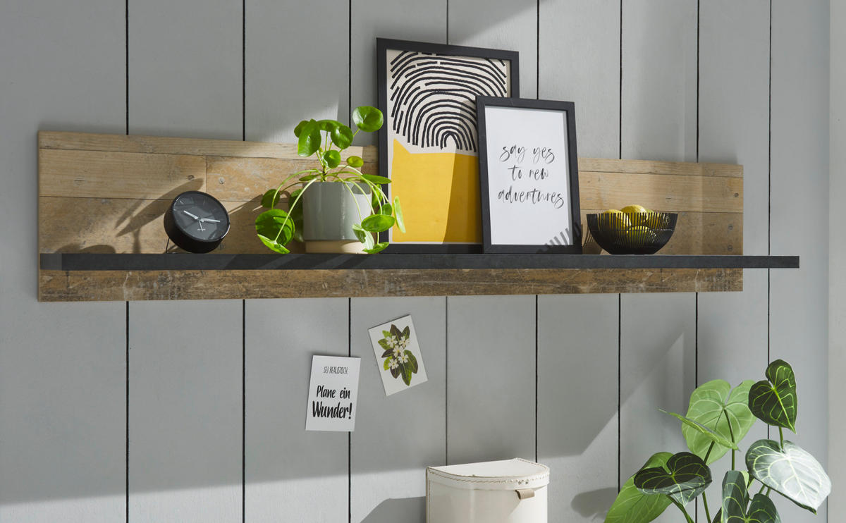 WANDREGAL Used Wood hell, anthrazit, Gewürzregal 160 cm - Anthrazit/Naturfarben, Holzwerkstoff/Metall (160/30/21cm) - Furn.Design