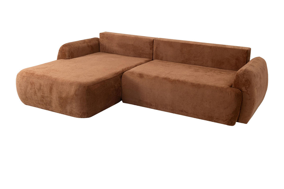 ECKSOFA Mit Schlaffunktion Und Bettkasten, Chenille-Stoff Perfecto, Kupfer, Links, HELA II - Kupferfarben, Holz (280/184cm) - Kaiser Möbel