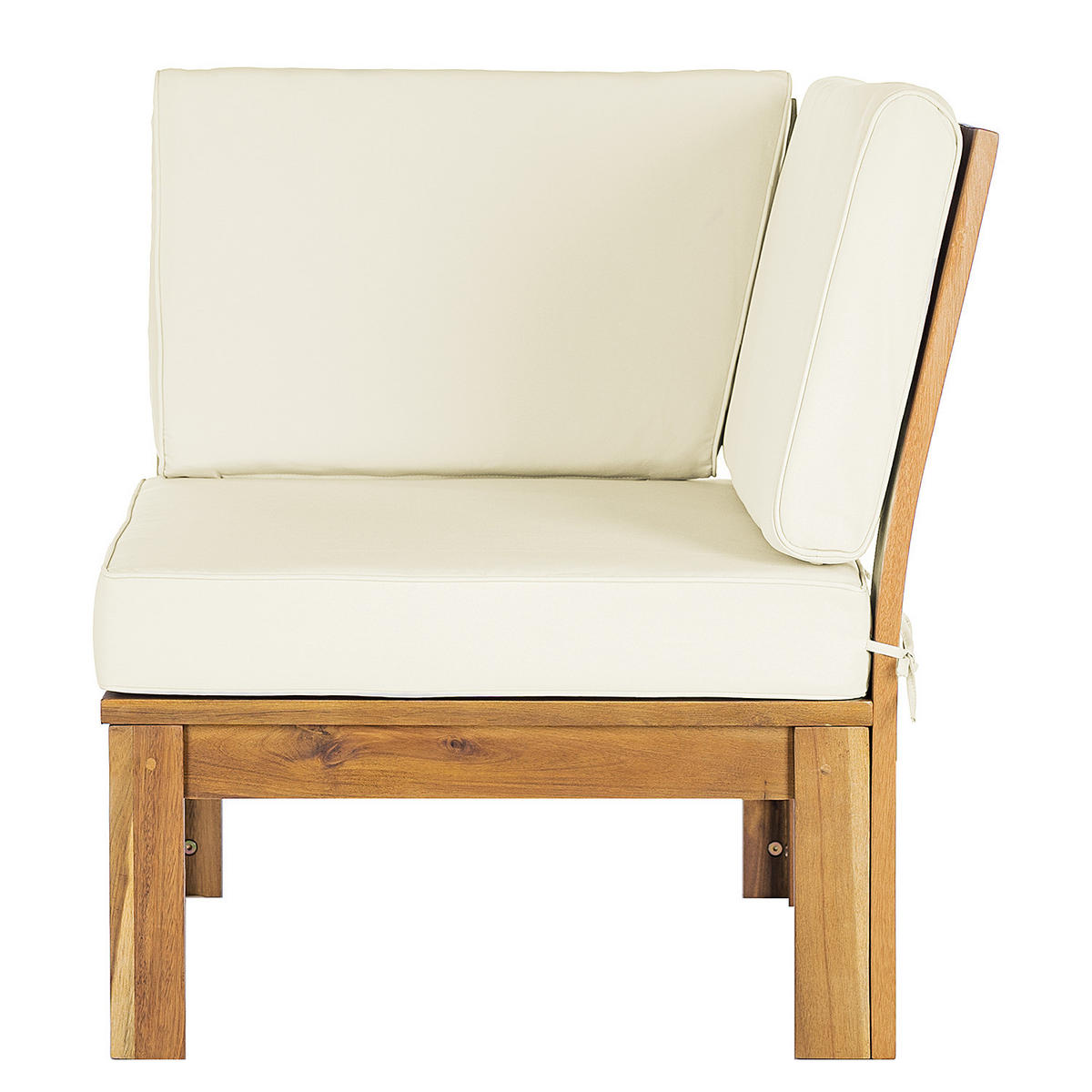 LOUNGEECKE - Webstoff / Akazie massiv - Weiß, Holz/Textil (71/73/71cm) - home24