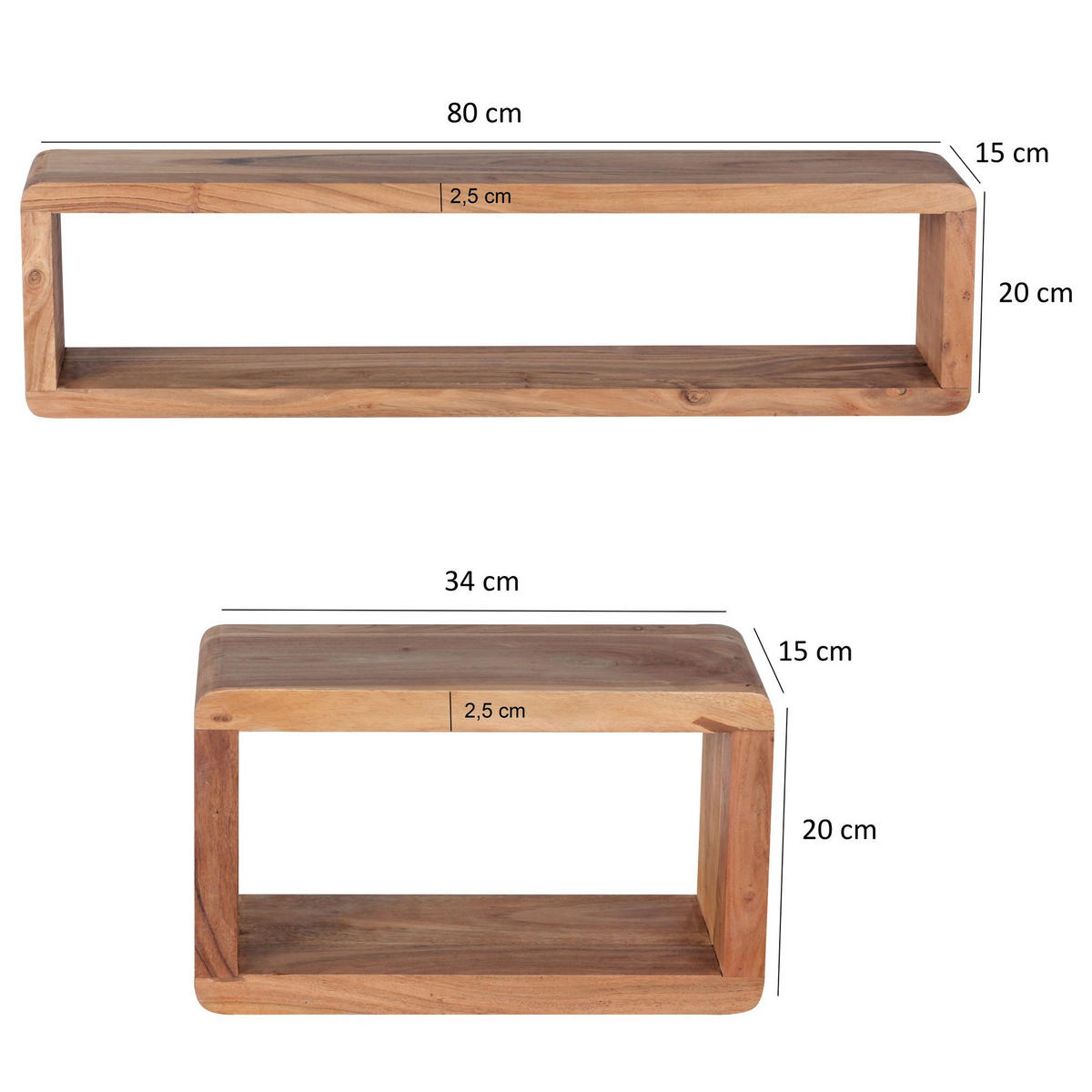 WANDREGAL Set TEKO CUBES Massivholz Abgerundete Ecken, Beige 80x15x20 cm - Beige, Holz (80/20/15cm) - KADIMA DESIGN