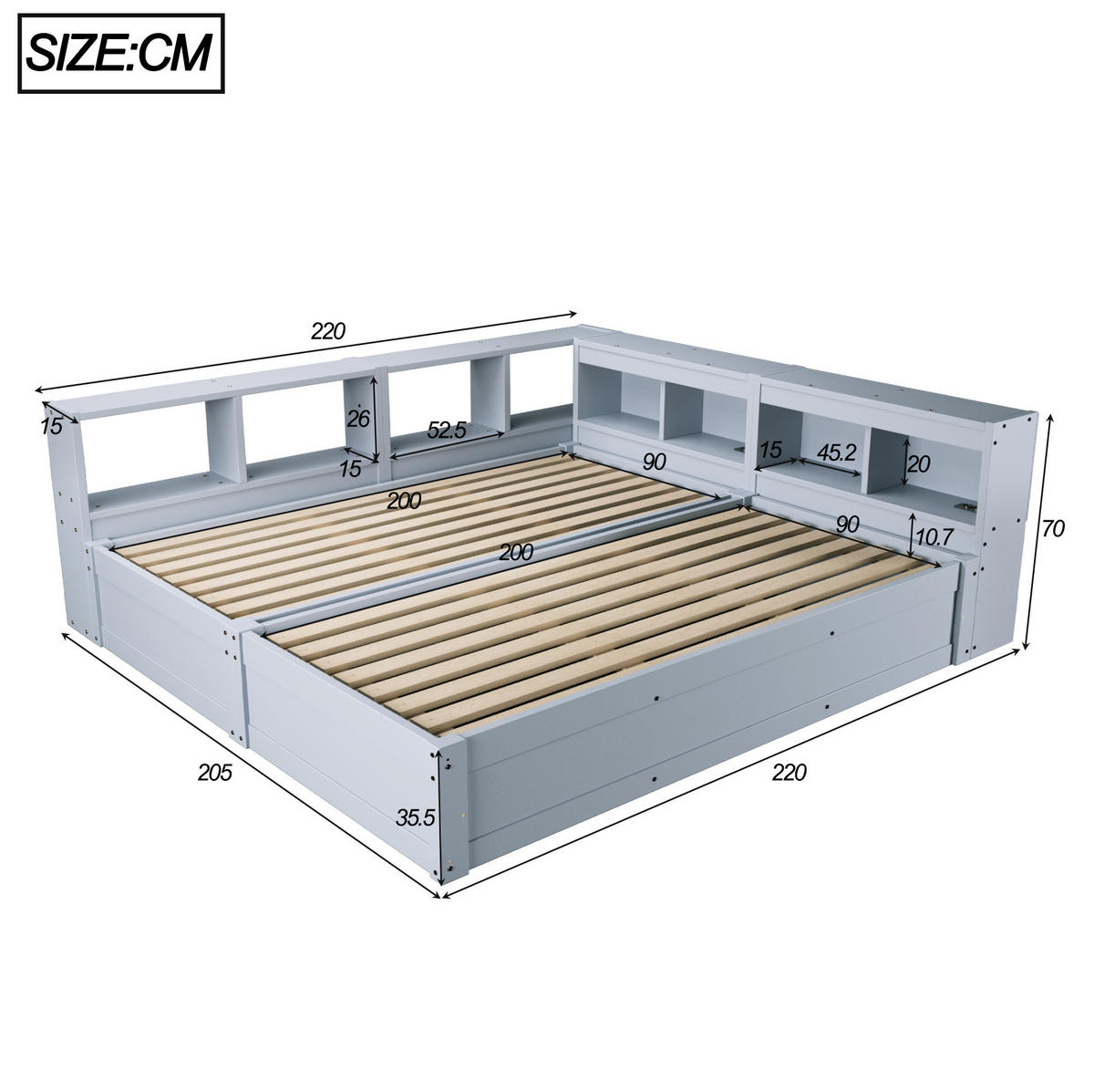 MULTIFUNKČNÍ postel 90/180 x 200 cm s LED osvětlením, zásuvkami, hydraulickým úložným prostorem a MDF konstrukcí, Šedá - šedá, kompozitní dřevo (90/200cm) - Redom