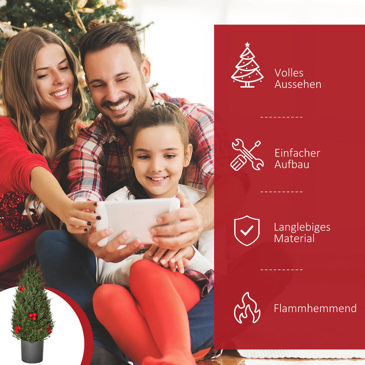 WEIHNACHTSBAUM, 47 cm, PE, PVC, Grün - Grün, Kunststoff (47cm) - HOMCOM