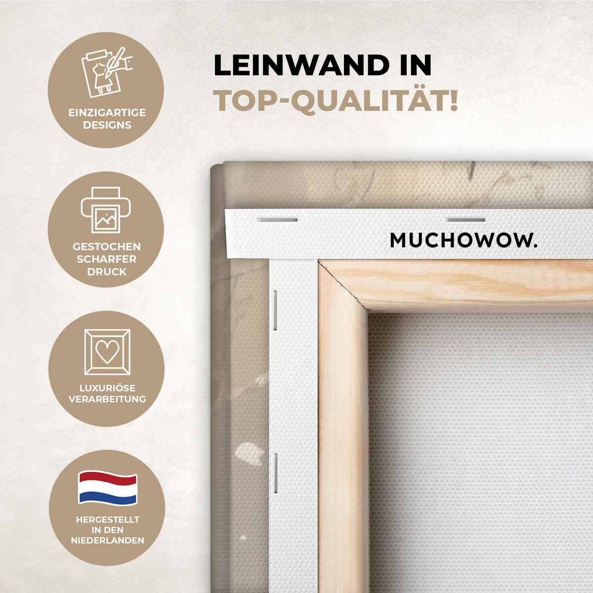 LEINWANDBILD Weihnachten - Rentier - Winter - Kranz Deko Groß 90x140 cm - Braun, Textil (90/140cm) - MuchoWow