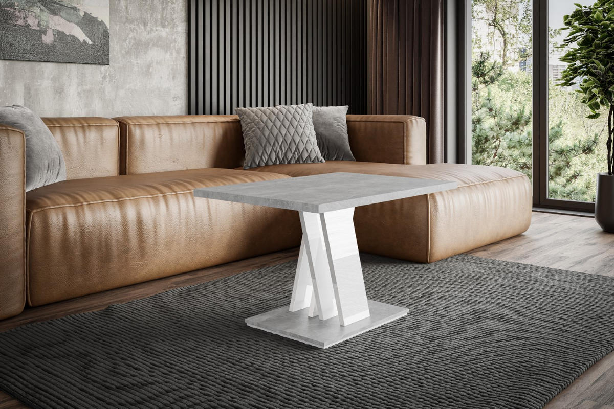 KAFFEETISCH 100x70x60 cm - Hochglanz Weiß / Betonoptik - ASIV MINI - Grau, Holzwerkstoff (100/70/60cm) - ALTDECOR